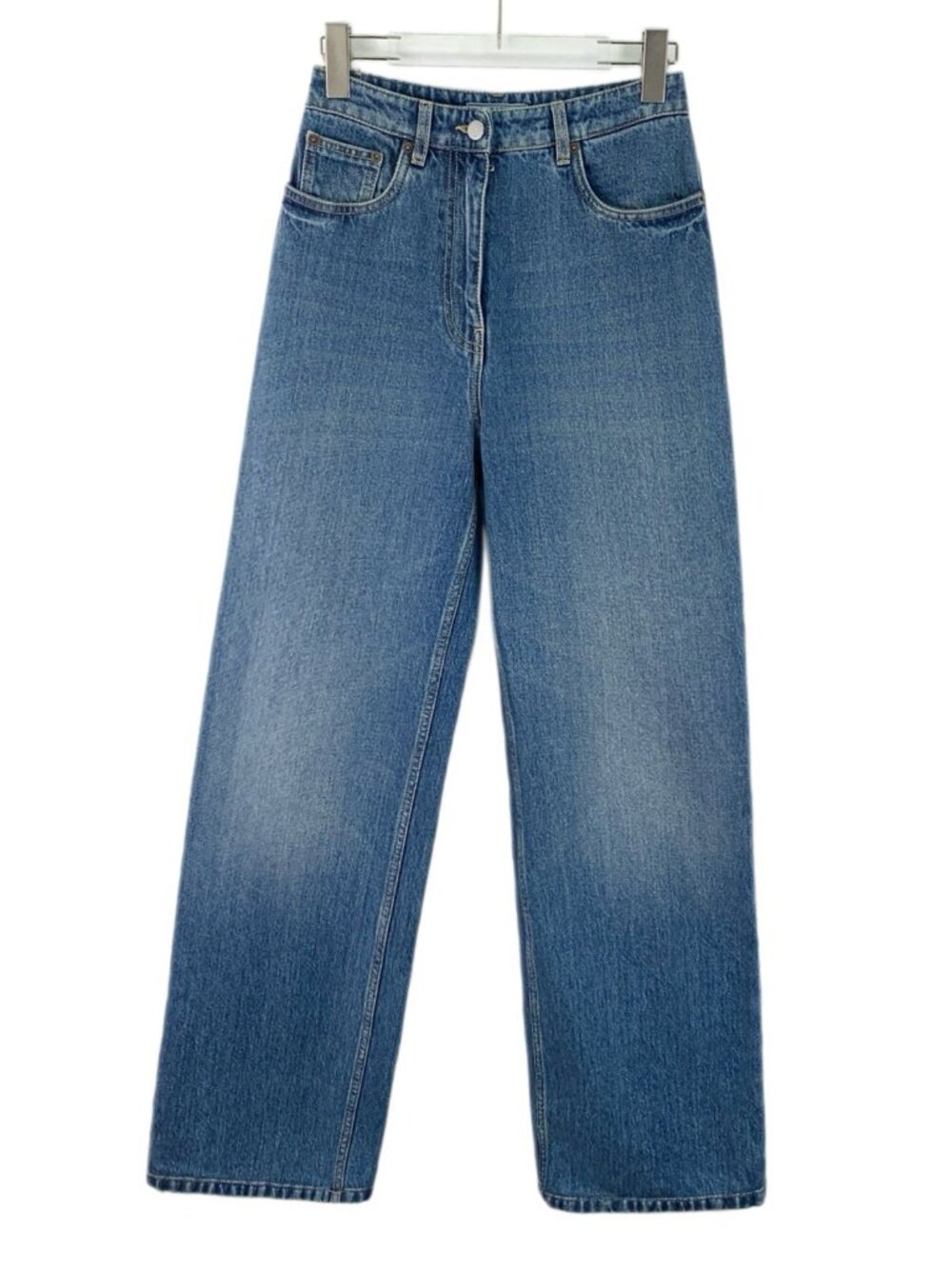 H31096 Prada blue triangle logo cotton casual denim trousers size 25new with tag